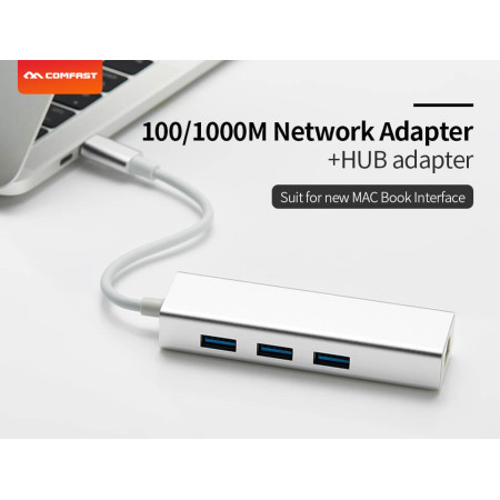 3 Ports USB HUB 3.0 Type C to Ethernet LAN RJ45 Adapter Wired Network Card  Converter Cable High Speed Data Transfer For Macbook