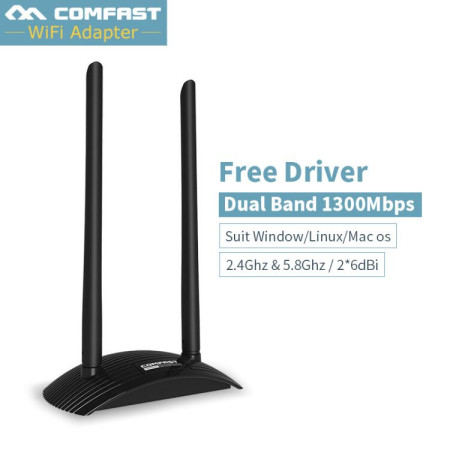 Gigabit Wireless WiFi Adapter 5G High Power Dual wifi Antenna 6dB 1300Mbps Wireless Network Card USB WiFi Receiver Adaptador